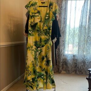 INC International Concepts Green and Yellow high-low, wrap, Maxi Dress